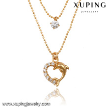 43053-Xuping Zwei Schichten Herzform Halskette Glänzende Perlen Schmuck Für Frauen